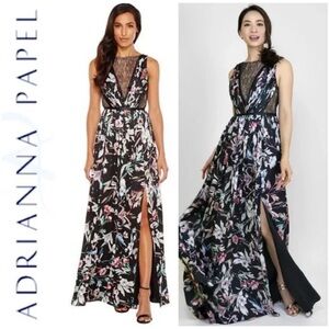 Adrianna Papell satin floral gown